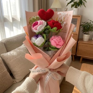 Gehäkelter Blumenstrauß für Hochzeit, Jahrestag & Geburtstag, künstlicher Blumenstrauß, Hochzeitsgeschenk