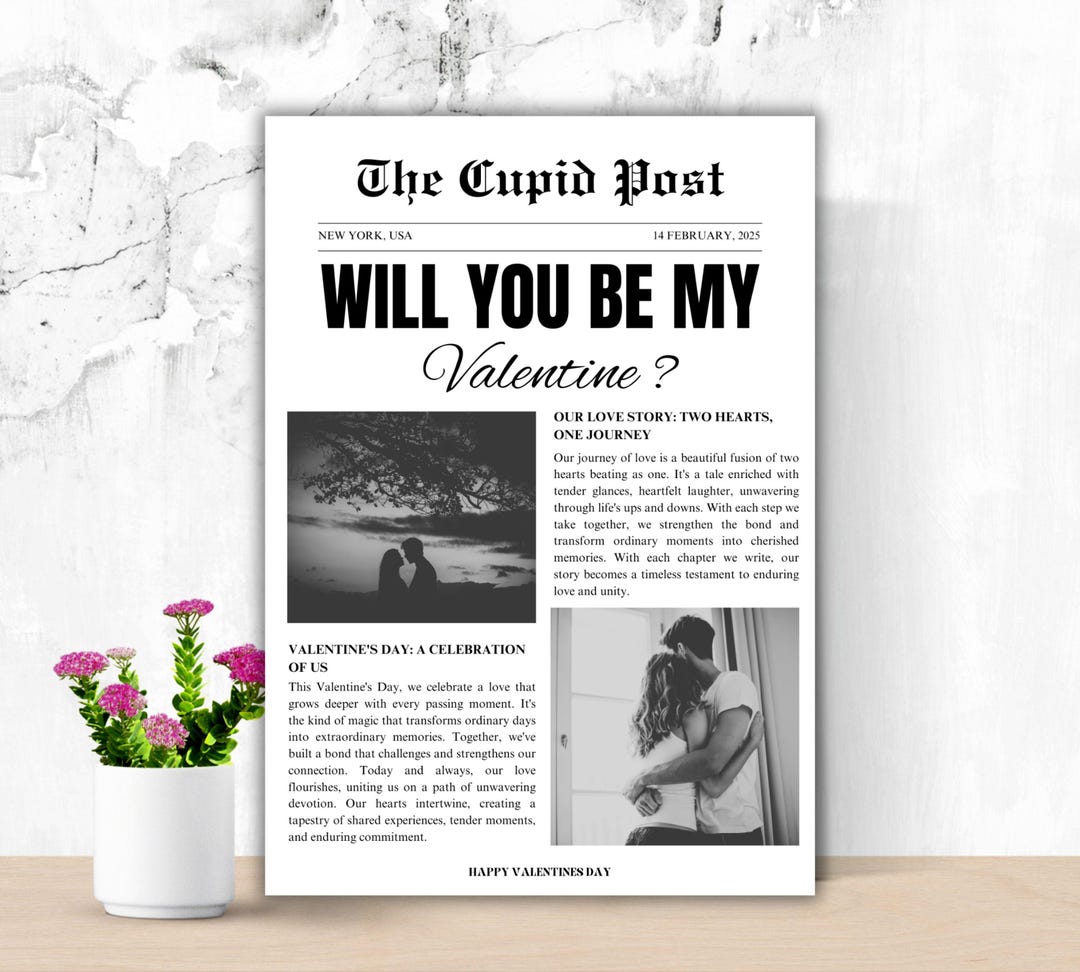 Valentines Day Newspaper Template Canva, Editable Valentine Newspaper