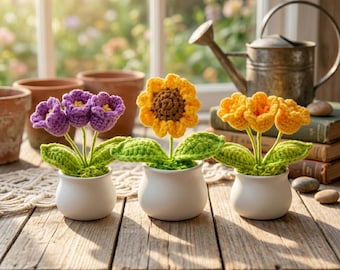 Häkelblumen im Topf – Handgemachte Mini Blumen, Schreibtisch Deko, Deko Pflanze, Geschenkidee, Homeoffice Deko