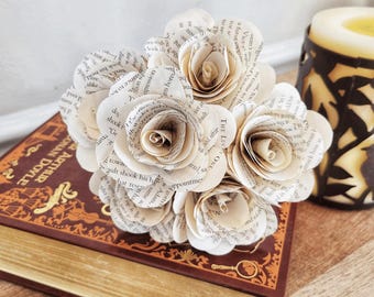 Flores de papel, rosas de papel, rosas de páginas de libros, ramos, regalo del Día de la Madre, regalo para mamá, personalizado, regalo para amantes de los libros