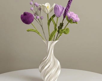 Purple Crochet Flower Bouquet, Handmade Flowers, Bridal Bouquet Alternative, Sustainable Decor, Anniversary Gift for Girlfriend