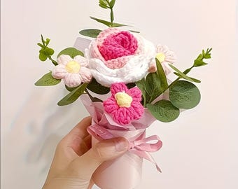 Mors dag-present: virkad minibukett (5 virkade blommor) – evighetsblommor – present till mamma – dekoration – färgval