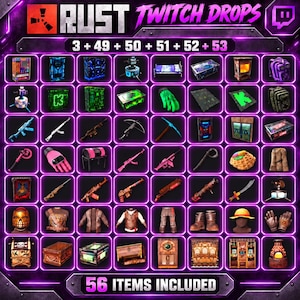 Rust Twitch 49-53 + Kick Drops-paket (runda 3) | 56 skins upplåsta (snabb leverans)
