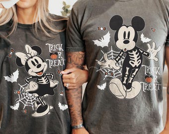Retro Mickey Minnie Halloween Couple Shirt, Disney Halloween Comfort Colors T-shirt, Mickey Minnie Skeleton Shirt, Spooky Season Shirt