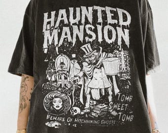 Vintage The Haunted Mansion Comfort Colors Shirt, Disney Spooky Season Shirt, Madam Leota Hitchhiking Ghosts, Halloween Gothic Family Shirt