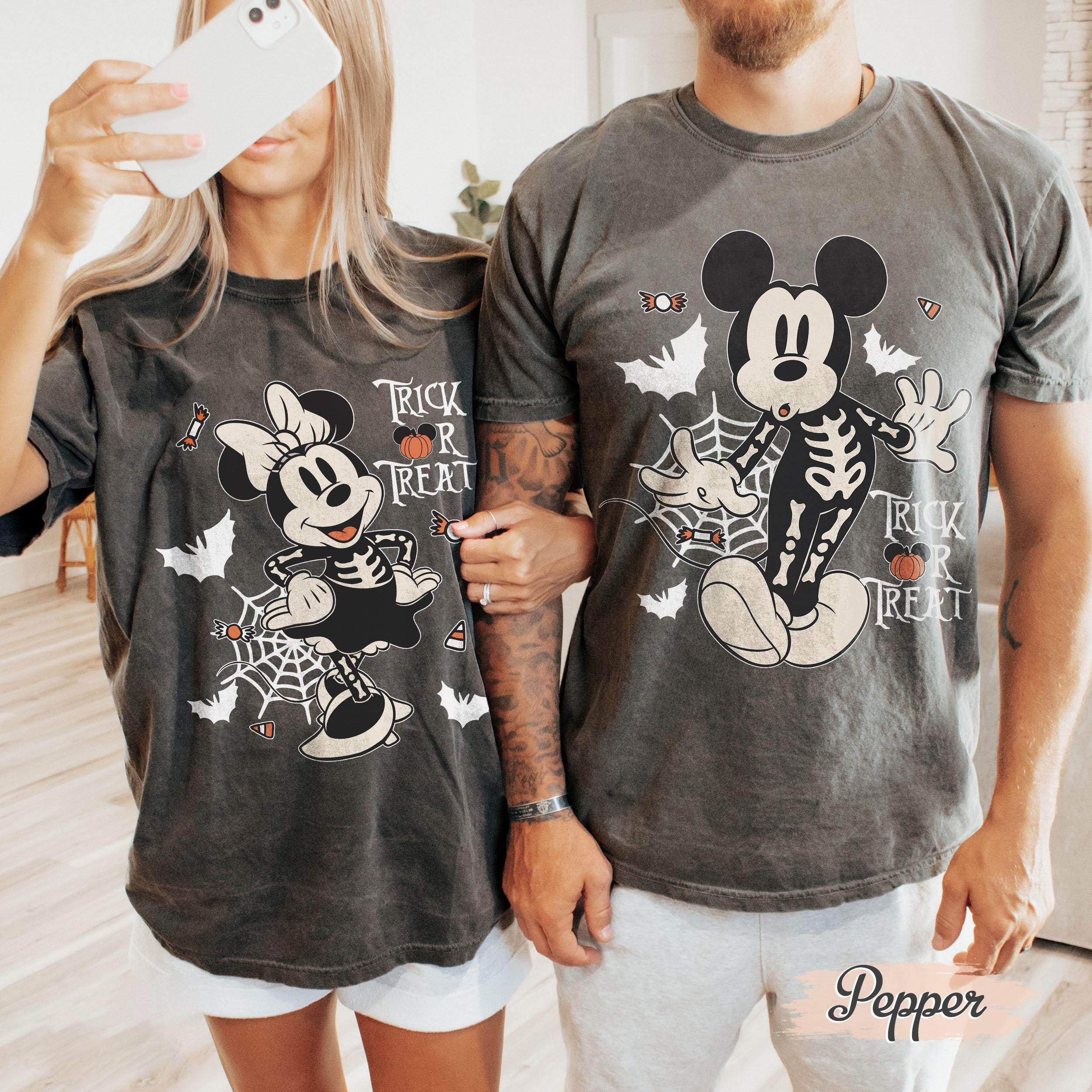 Retro Mickey Minnie Halloween Couple Shirt, Disney Halloween Comfort Colors T-shirt, Mickey Minnie Skeleton Shirt, Spooky Season Shirt
