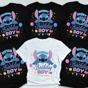 Custom Stitch Birthday Boy Shirt, Personalized Angel Birthday Girl Shirt, Stitch Birthday Shirt Cute Birthday Shirt Toddler Disney Character