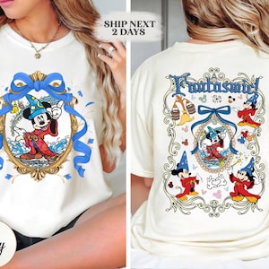 Vintage Cartoon Sorcerer Character Comfort Color Shirt, Fantasmic Magic Kingdom Adventure, Coquette Bow Fantasia Sorcerer Stay Magical Shirt
