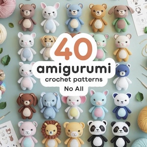 40 wzorów szydełkowych, wzory Amigurumi, samouczki szydełkowania, wzory PDF, szydełkowanie dla początkujących, brelok ze zwierzętami, kreskówka łatwa, NIE użyto AI