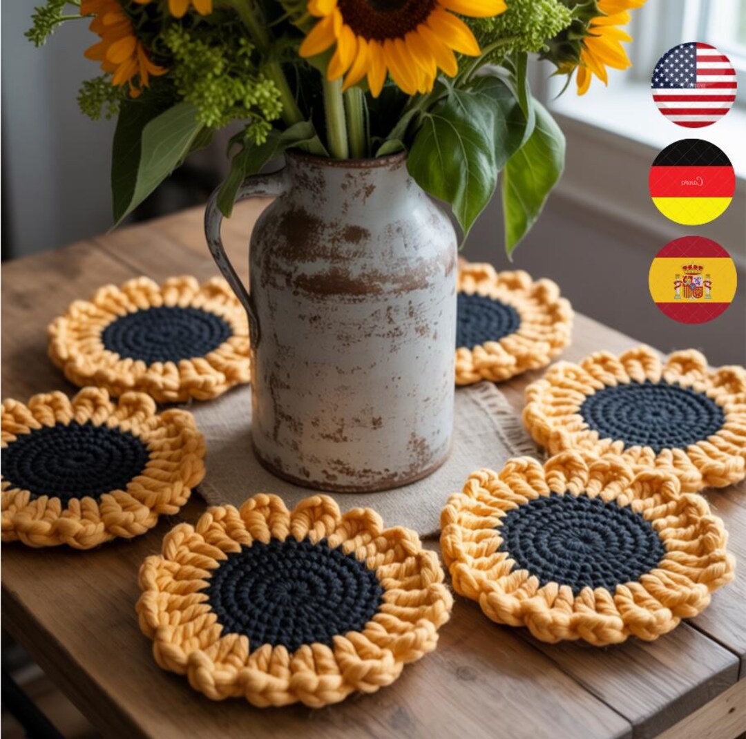 Sunflower Crochet Coasters Pattern | Beginner-friendly Coaster PDF ...