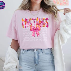 Mustangs Bow T-Shirt – Trendy School Spirit Shirt – Game Day & Cheer Squad Tee – Stylish Mustangs Fan Apparel