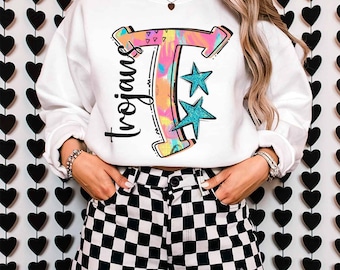 Trojans Colorful Boho Letter T Design DTF Transfer Print | Ready For Press | Premium Quality DTF | Sublimation Transfer