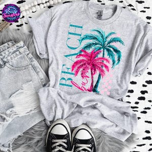Summer Vibes Palm Tree Beach T-Shirt | Retro Sunset Vacation Tee | Tropical Graphic Shirt | Beach Lover Aesthetic Top | Summer design Tshirt