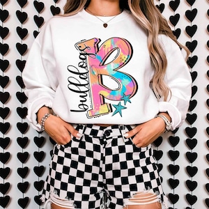 Impresión por transferencia DTF con diseño de letra B bohemia colorida de Bulldogs / Lista para imprimir / DTF de primera calidad / Transferencia por sublimación
