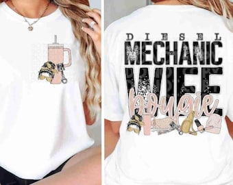 Diesel Mechanic Wife Bougie Design DTF Transfer Print - Pocket & Back Design Included | Custom SVG, Sublimation Print for Apparel