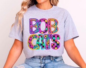 Colorful Bobcats Plaid and Leopard Print Design DTF Transfer Print for T-Shirts, Apparel & More | Custom SVG, Sublimation Print