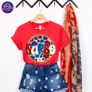 Nurse T-Shirt – Patriotic Nurse Graphic Tee – Red White & Blue Nurse Shirt for 4th of July – Healthcare Heroes Celebration Top - USA T-shirt
