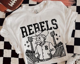 Rebels Football T-Shirt | Vintage Rebel Mascot Game Day Tee | Unisex School Spirit Shirt for Fans, Players & Alumni