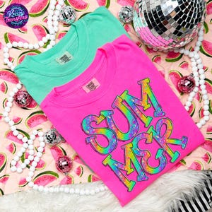 Summer Bright Letters T-Shirt – Colorful Graphic Tee for Women – Fun Vibrant Summer Apparel – Beach, Pool, & Vacation Shirt