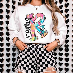 Impresión por transferencia DTF con diseño de letra R bohemia colorida de Rams / Lista para imprimir / DTF de primera calidad / Transferencia por sublimación