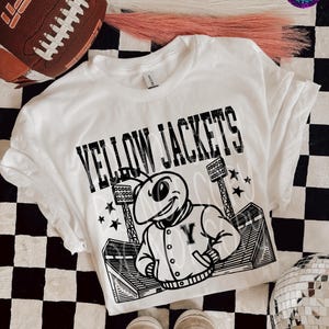 Yellow Jackets Football T-Shirt – Retro School Mascot Tee – Bold Game Day Shirt for Fans, Moms & Students