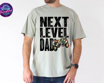 Camiseta Next Level Dad Gamer – Presente engraçado para o Dia dos Pais Gamer – Camiseta Retro Game Dad – Camiseta Video Game Dad – Presente legal para pais gamers