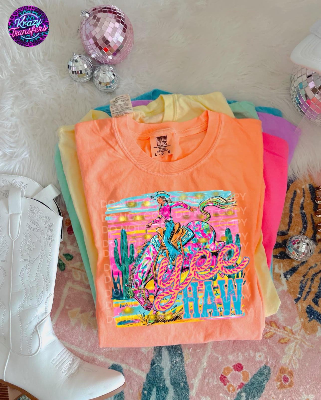 Yee Haw Cowgirl Design DTF Transfer for T-Shirts – Neon Cowgirl Rodeo Design | Ready For Press | Premium Quality DTF | Sublimation Transfer