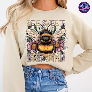 Bee Sweet Bee Kind DTF Transfer | Retro Floral Bumble Bee Heat Press Design for T-Shirts, Sweatshirts | Premium Quality DTF Transfer Print
