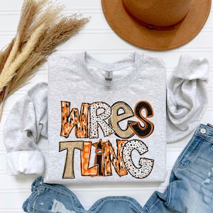 Orange with White & Black Polka Dot Wrestling Text Art Design DTF Transfer Print for Tshirts, Apparel | Custom SVG, Sublimation Print