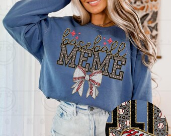 Baseball Meme - Glitter Accents with Baseball Bow Design DTF Transfer Print for T-Shirts, Apparel & More | Custom SVG, Sublimation Print