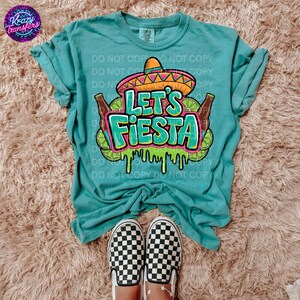Let’s Fiesta T-Shirt, Mexican Party Graphic Tee, Colorful Sombrero and Maracas Shirt for Celebrations