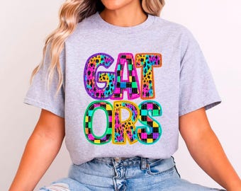 Colorful Gators Plaid and Leopard Print Design DTF Transfer Print for T-Shirts, Apparel & More | Custom SVG, Sublimation Print