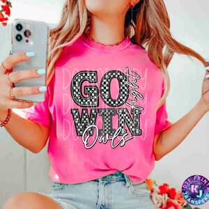 Rhinestone Go Fight Win Owls Design DTF Transfer | Ready For Press | Sublimation Transfer | Premium Quality DTF | Stylish DTF | Rhinestone