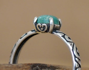 Handmade heart silver TURQUOISE ring adjustable ring American Kingman genuine natural blue turquoise stone stackable stacking ring gift