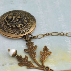 brass acorn locket necklace FIND UNDER The OAKTREE antiqued brass acorn and oak tree leaf locket necklace image 2