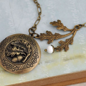 brass acorn locket necklace FIND UNDER The OAKTREE antiqued brass acorn and oak tree leaf locket necklace image 3