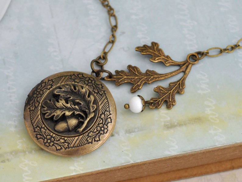 brass acorn locket necklace FIND UNDER The OAKTREE antiqued brass acorn and oak tree leaf locket necklace image 3