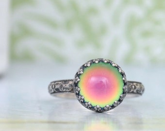 MOOD RING, sterling silver ring,  color changing ring, sterling silver mood ring antiqued, made to order