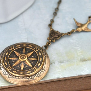 antiqued brass compass locket necklace - GUIDANCE - vintage style compass locket necklace,  jewelry for women