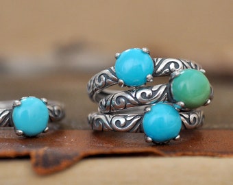 handmade antiqued silver 925 sterling silver TURQUOISE ring, adjustable ring with Kingman genuine natural blue turquoise stone stackable