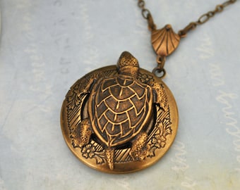 Brass sea turtle locket UNDER THE SEA handmade antique brass turtle photo locket necklace gift for women photo necklace gift