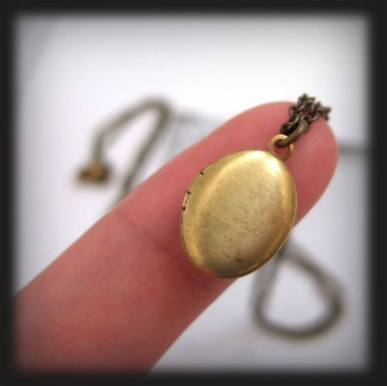 CUTE AS A BUTTON tiny vintage brass locket necklace