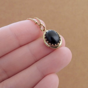 Tiny black onyx locket necklace Vintage petite brass locket CUTE AS A BUTTON small photo locket satellite chain necklace gift for women