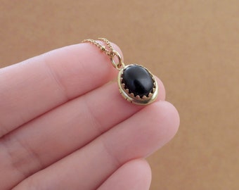 Tiny black onyx locket necklace Vintage petite brass locket CUTE AS A BUTTON small photo locket satellite chain necklace gift for women