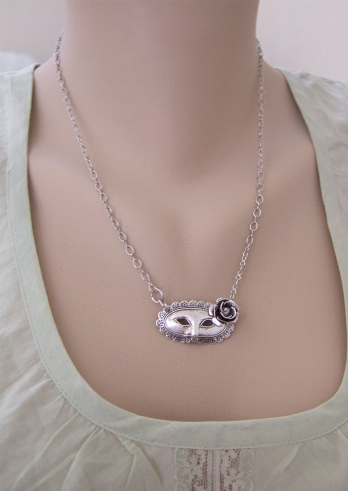 Silver mask necklace MASQUERADE BALL antique silver Etsy