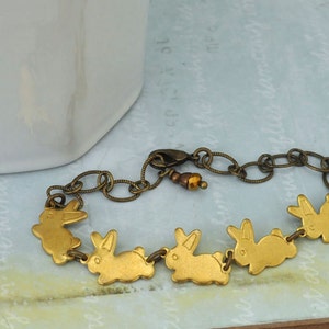 BUNNY BRACELET antiqued brass baby rabbits bracelet