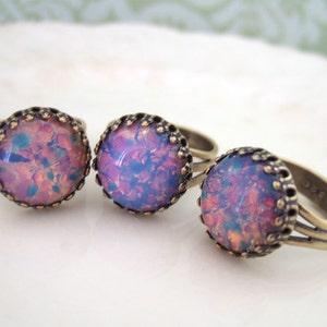 PINK OPAL vintage glass jewel ring in antique brass image 3