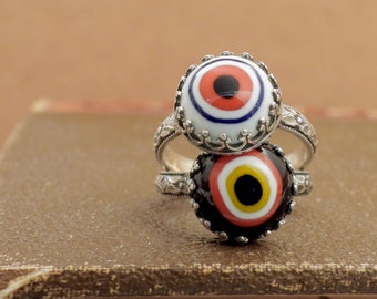 Anillo de plata Evil Eye hecho a mano 925 anillo de plata de ley anillo de ojo de vidrio vintage anillo de protección minimalista regalo de joyería diaria para las mujeres