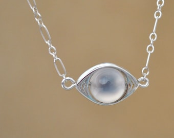 Evil eye necklace / 925 sterling silver eye necklace / evil eye protection medallion charm / guardian lucky charm / agate eye necklace