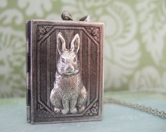 The tale of Peter Rabbit, silver bunny book style locket necklace